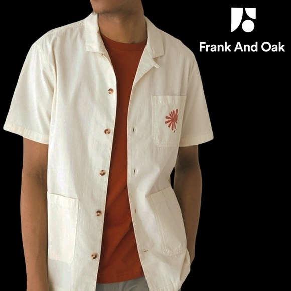 Frank and Oak Over Shirt Organic Cotton Overshirt Graphic Button Up Short Sleeve - Picture 14 of 16